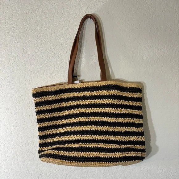 NWT Giada Benincasa De Siena Raffia Ciao Amore Leather Strap Shoulder Tote Bag